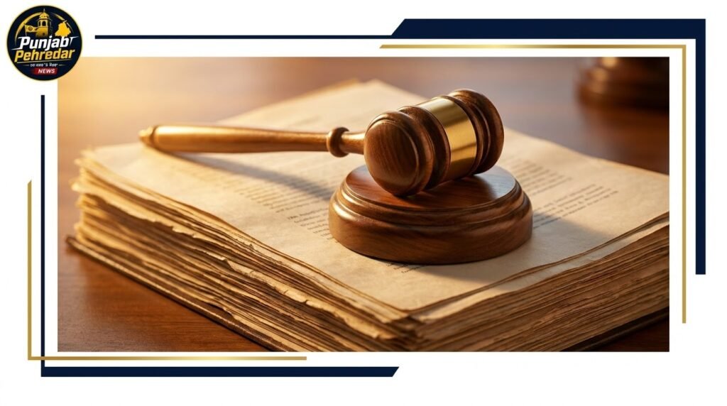 Gavel resting on legal document stack