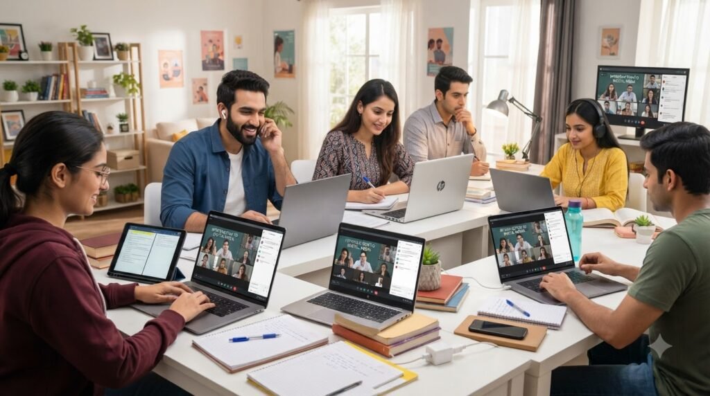 Students attending online classes through Digital Universities in Punjab