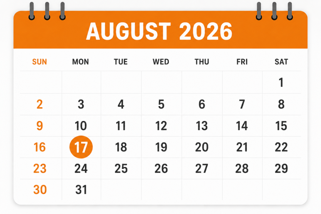 Calendar marking Punjab school holiday on August 17