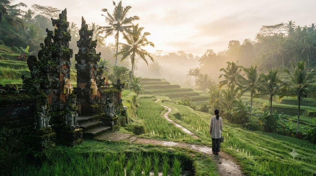 Ubud rice terraces and temple on a seven-day Bali itinerary