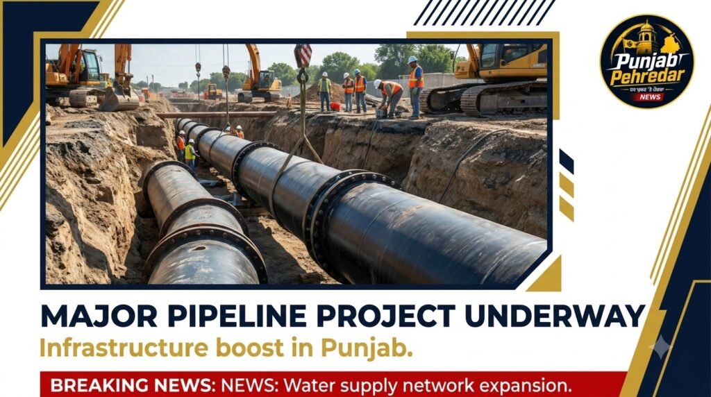 Industrial water pipeline construction trench